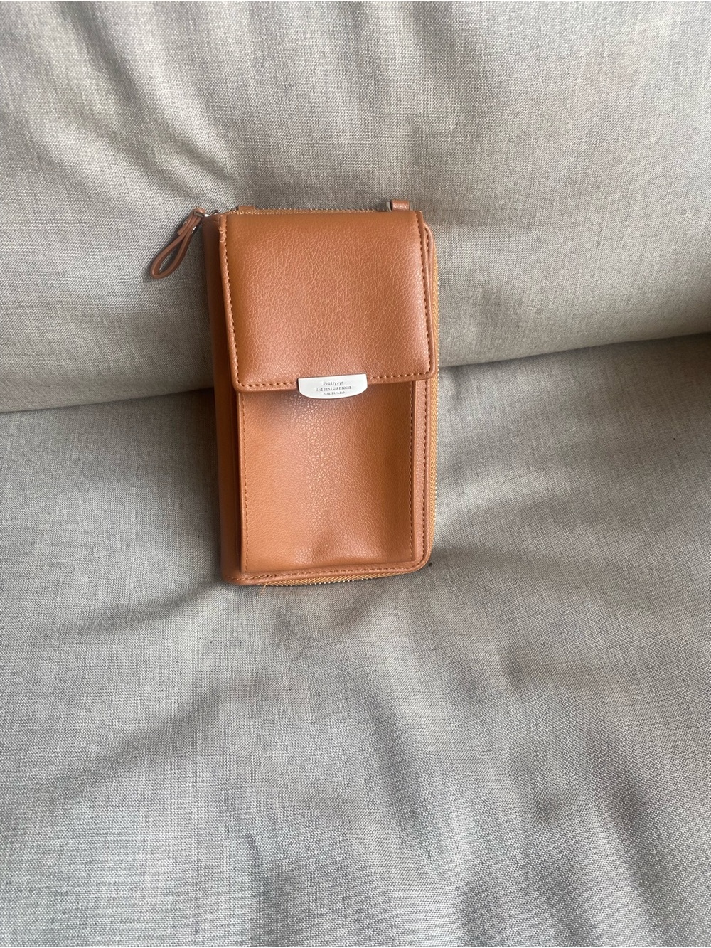 Prettyzys Tan Crossbody Phone Pouch - Minimal Leather Organizer